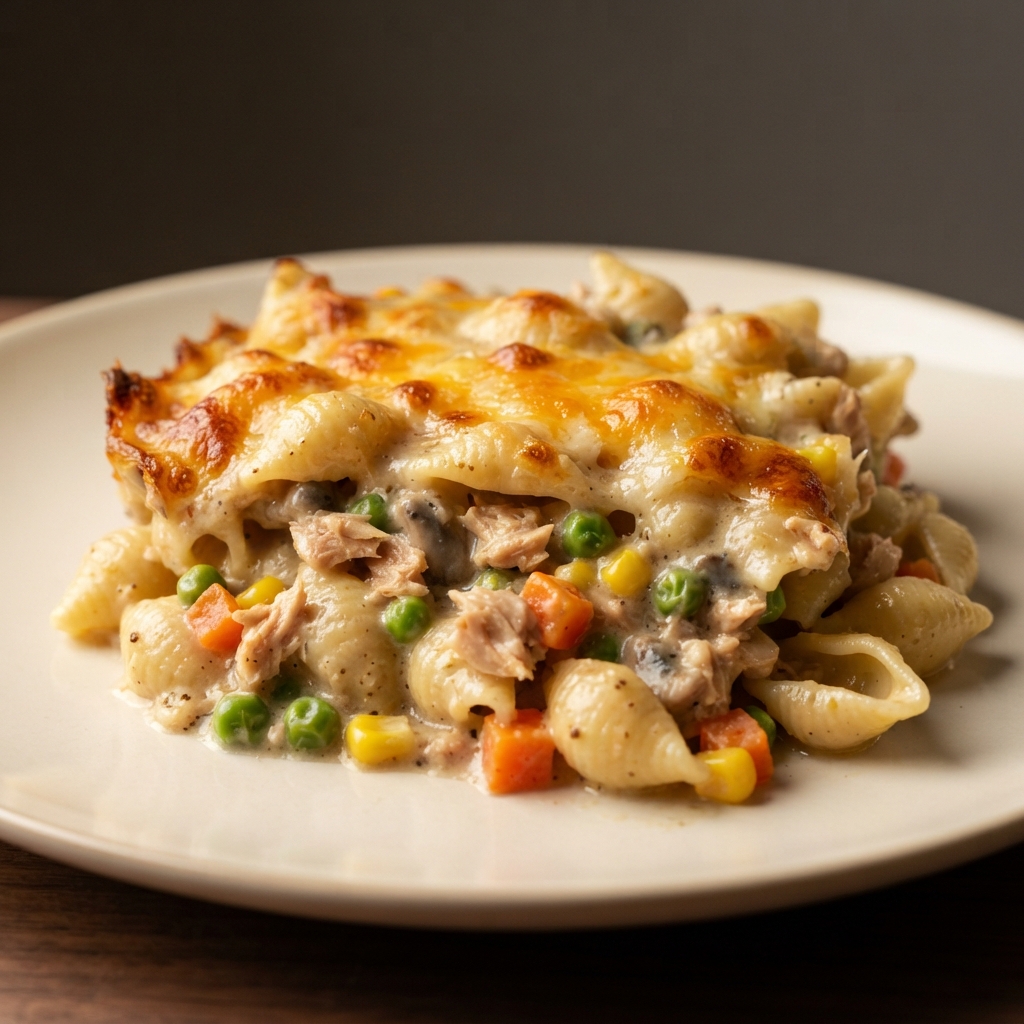 Cheddar-Topped Tuna Noodle Bake
