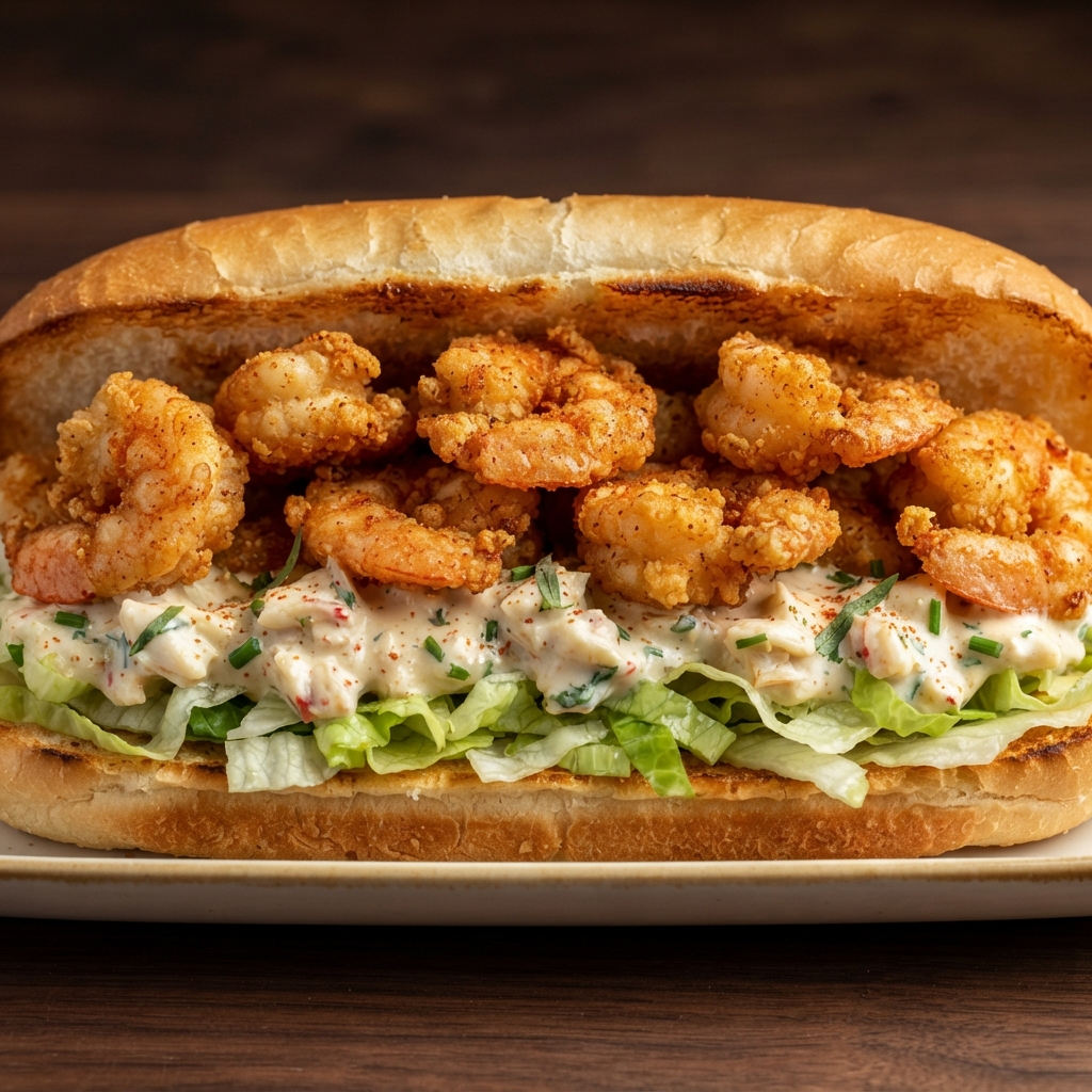 Spicy Shrimp Po’ Boy Rolls with Crab Aioli