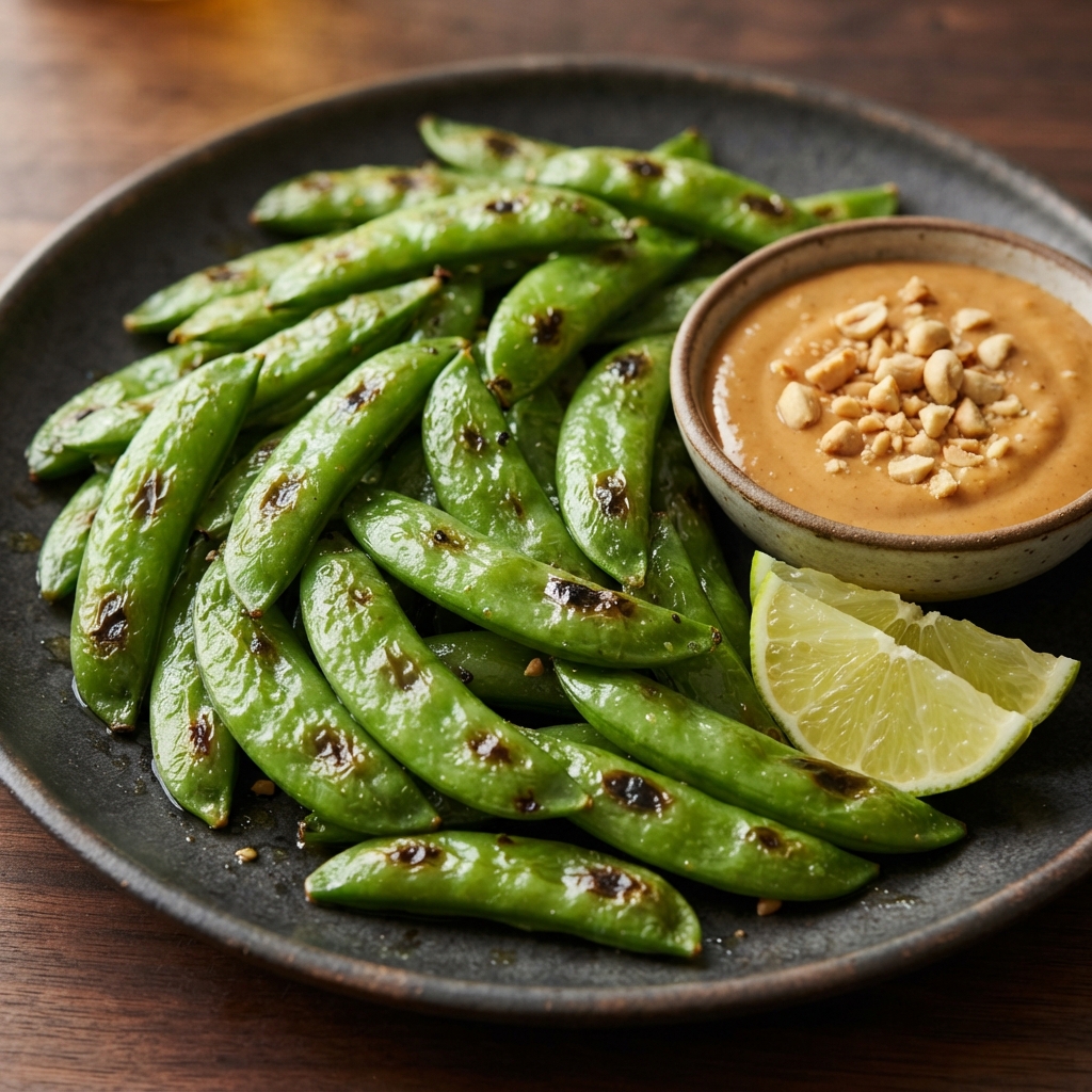 Blistered Sugar Snap Peas with Peanut-Lime Dip
