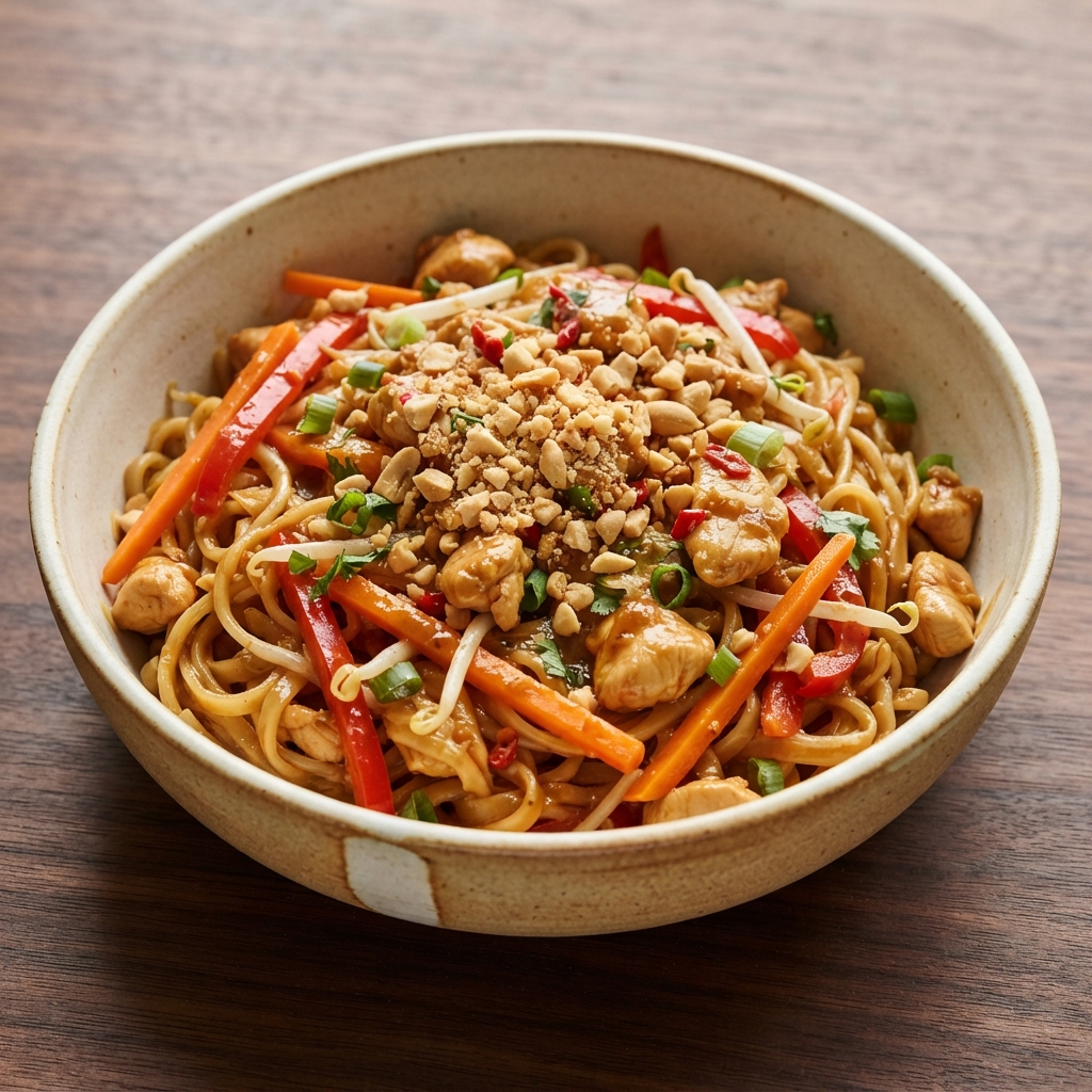 Fiery Thai Peanut Chicken Noodles