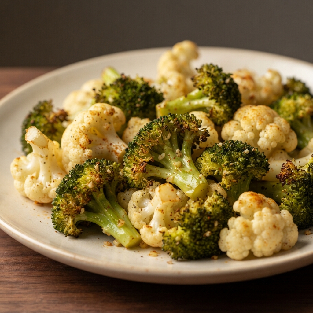 Air Fryer Roasted Broccoli and Cauliflower