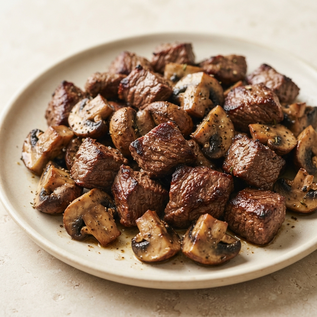 Air-Fried Steak Bites with Portobello Mushrooms