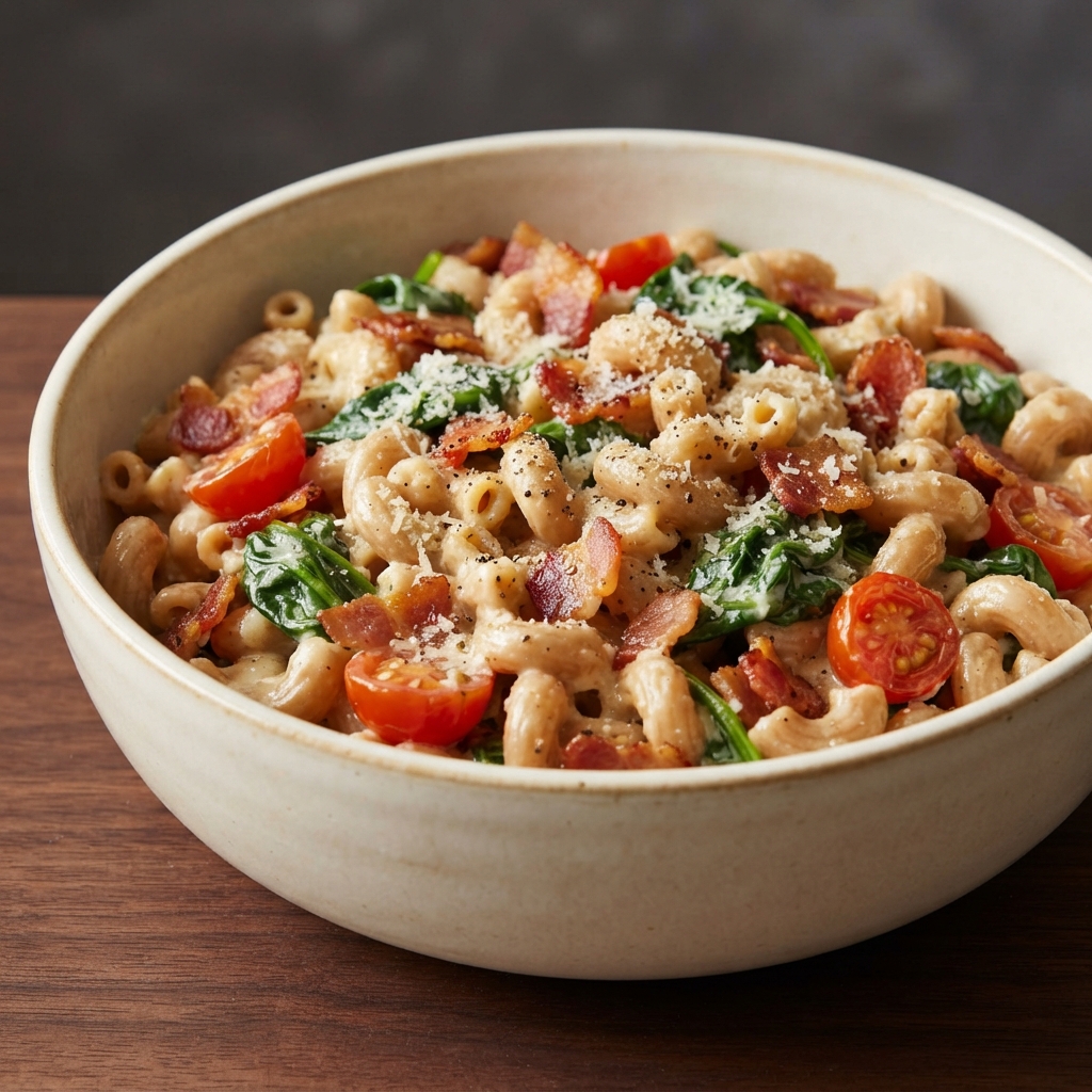 BLT-Inspired Carbonara with Whole Wheat Elbows