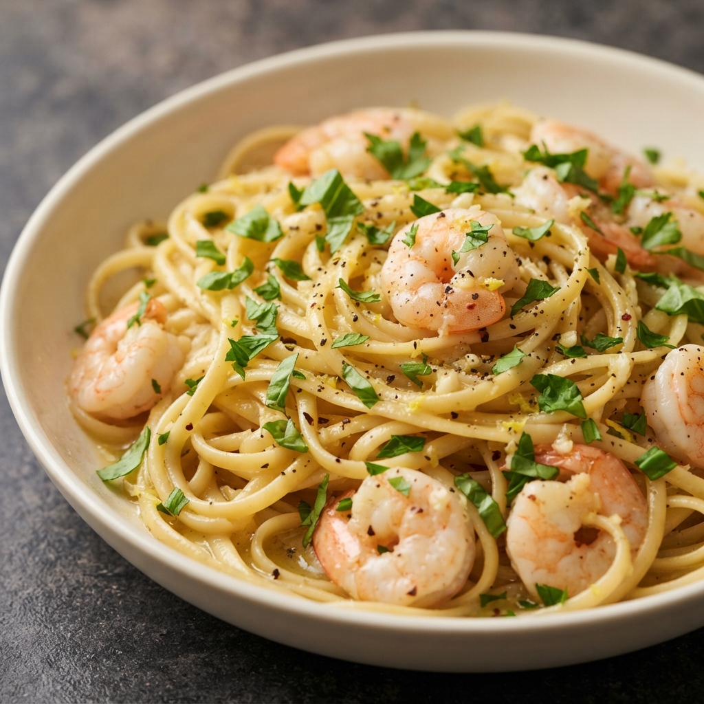 Lemon-Pepper Shrimp Linguine