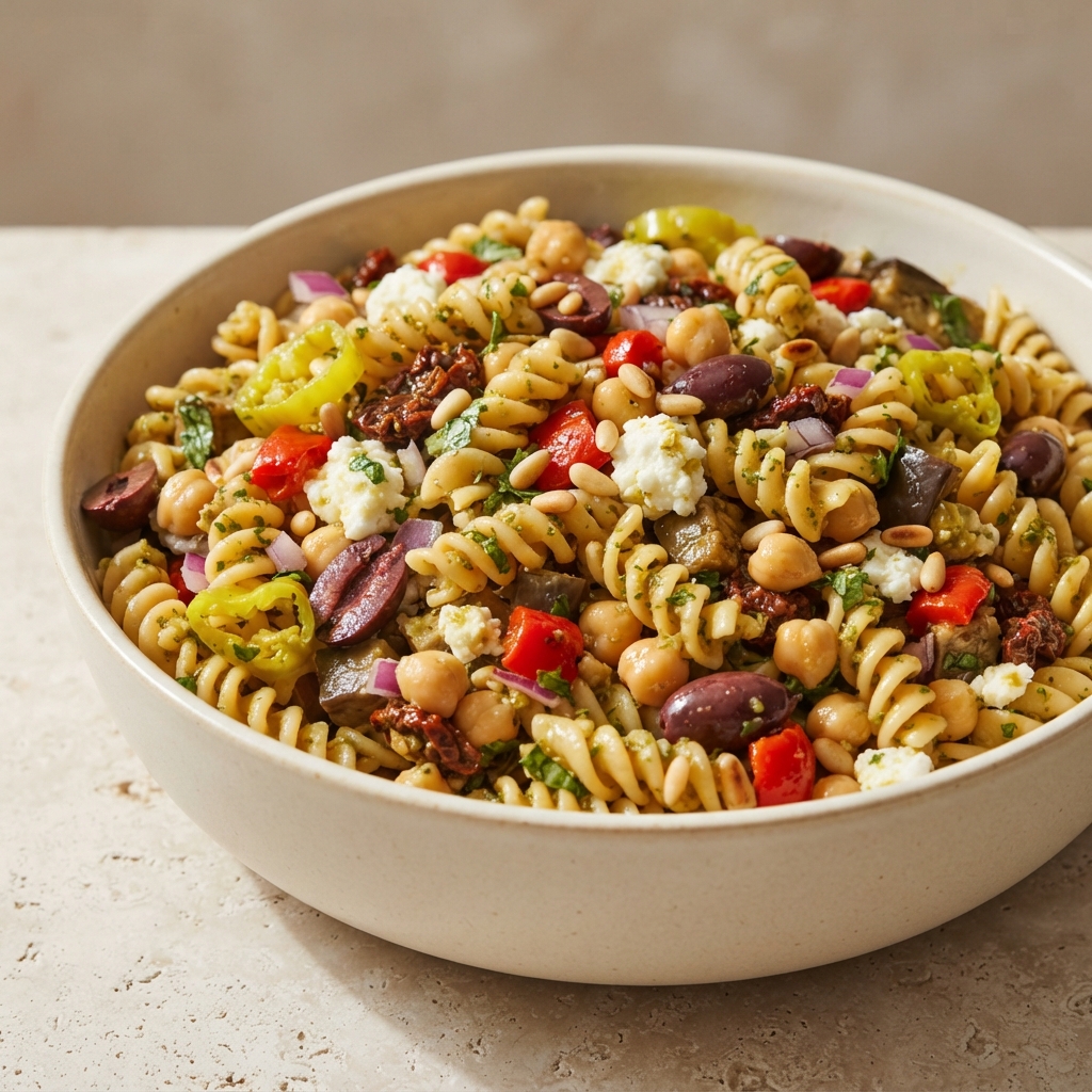 Double-Chickpea Mediterranean Pasta Salad