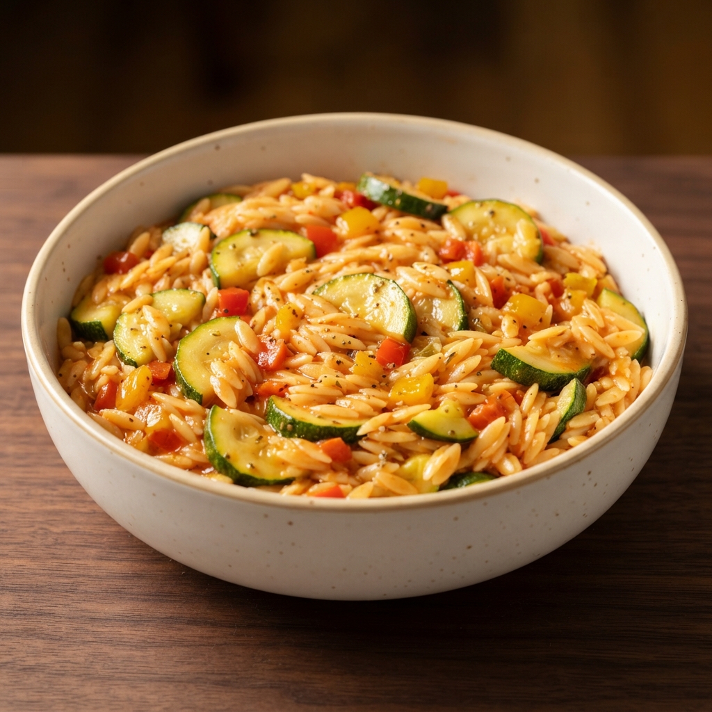 Orzo with Calabrian Chili and Garden Vegetables