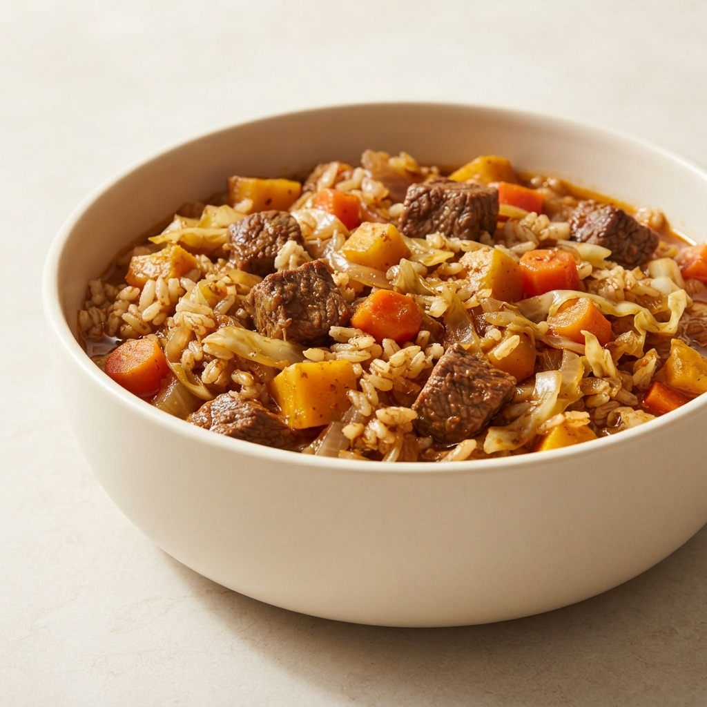 Maghrebi-Style Beef with Brown Rice