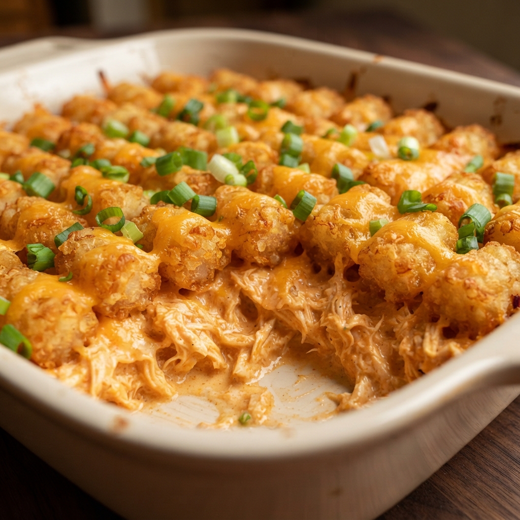 Buffalo Chicken Tot Bake Casserole