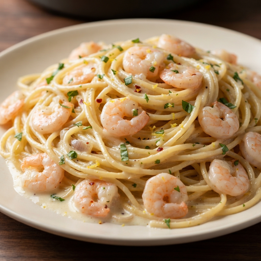 Lemon-Garlic Shrimp Cream Pasta