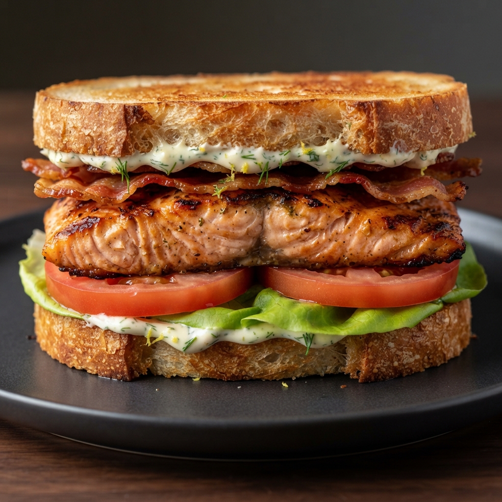 Char-Grilled Salmon Sandwich with Lemon-Dill Mayo