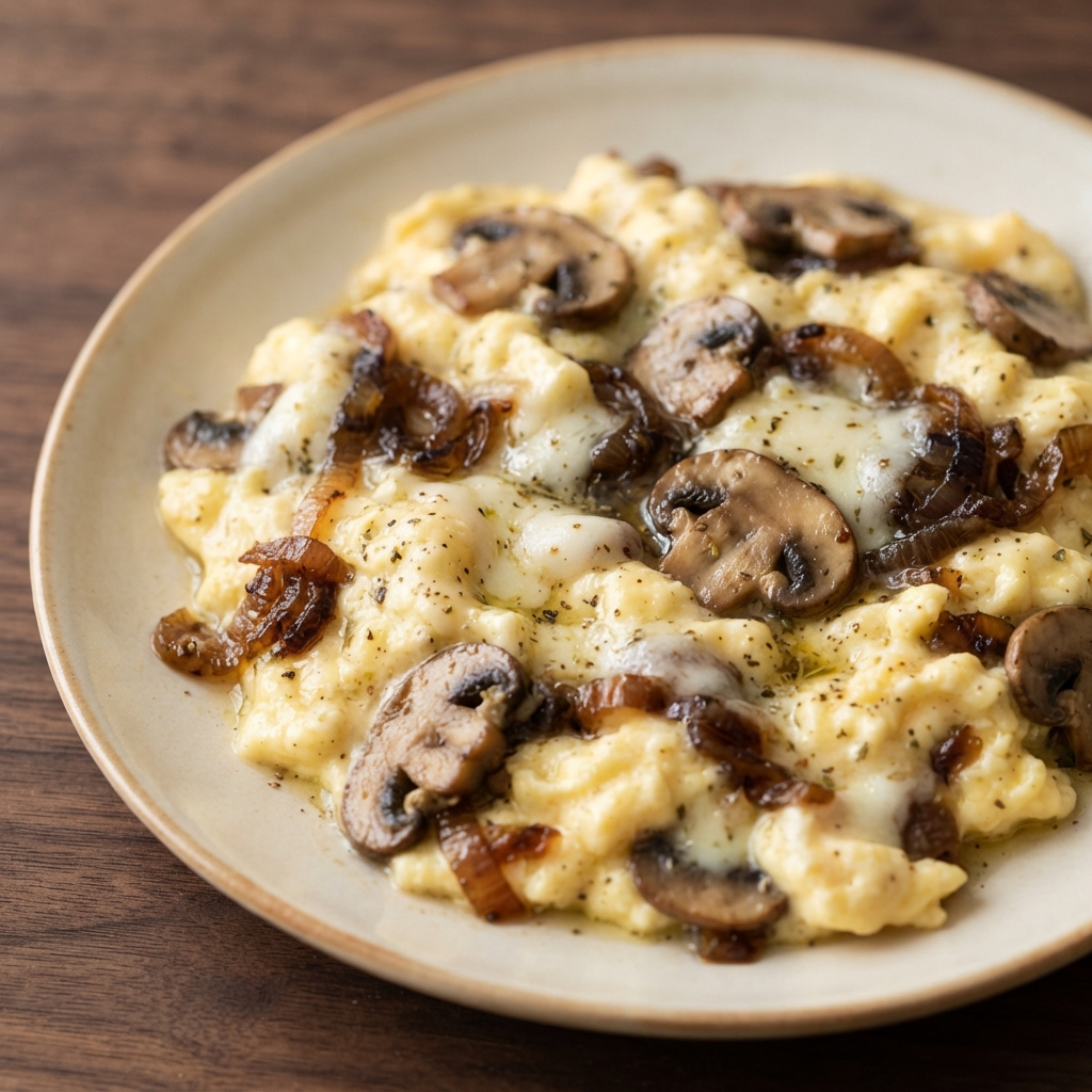 Scrambled Eggs with Mushrooms and Onions