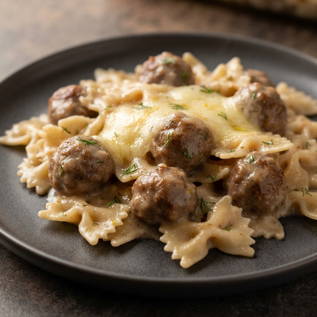 Baked Swedish Meatball Pasta Casserole