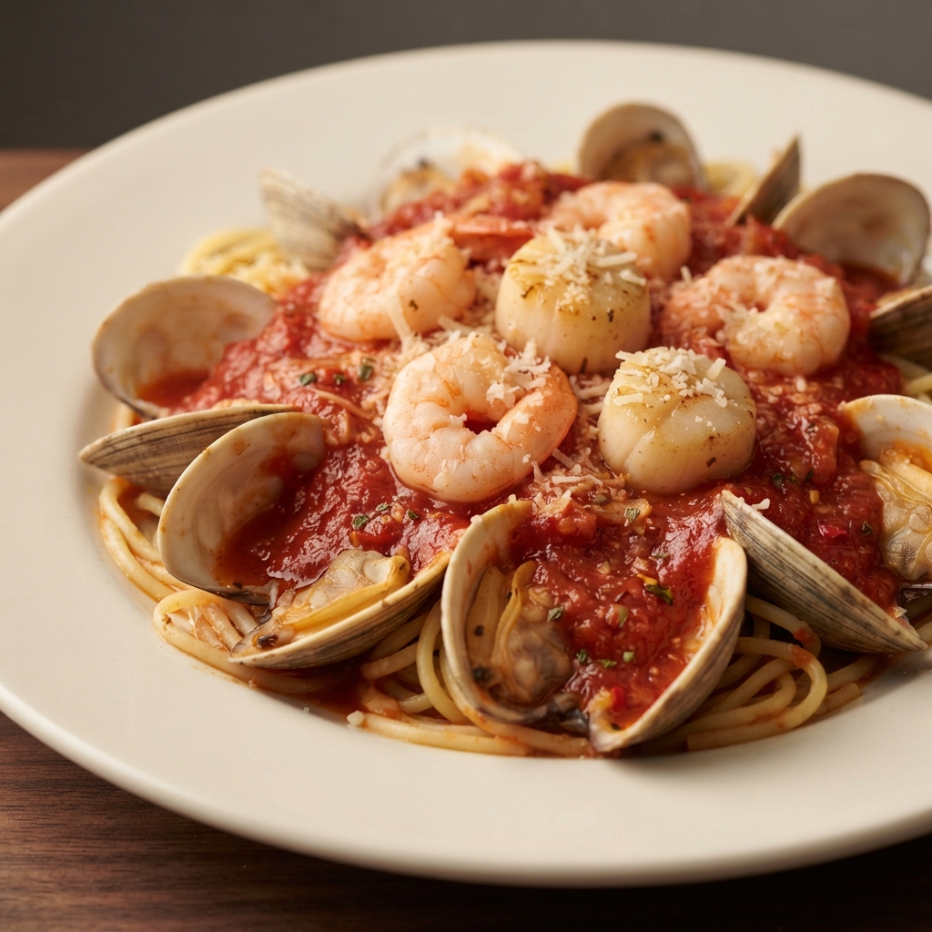 Seafood Trio Pasta with Shrimp, Clams, and Scallops