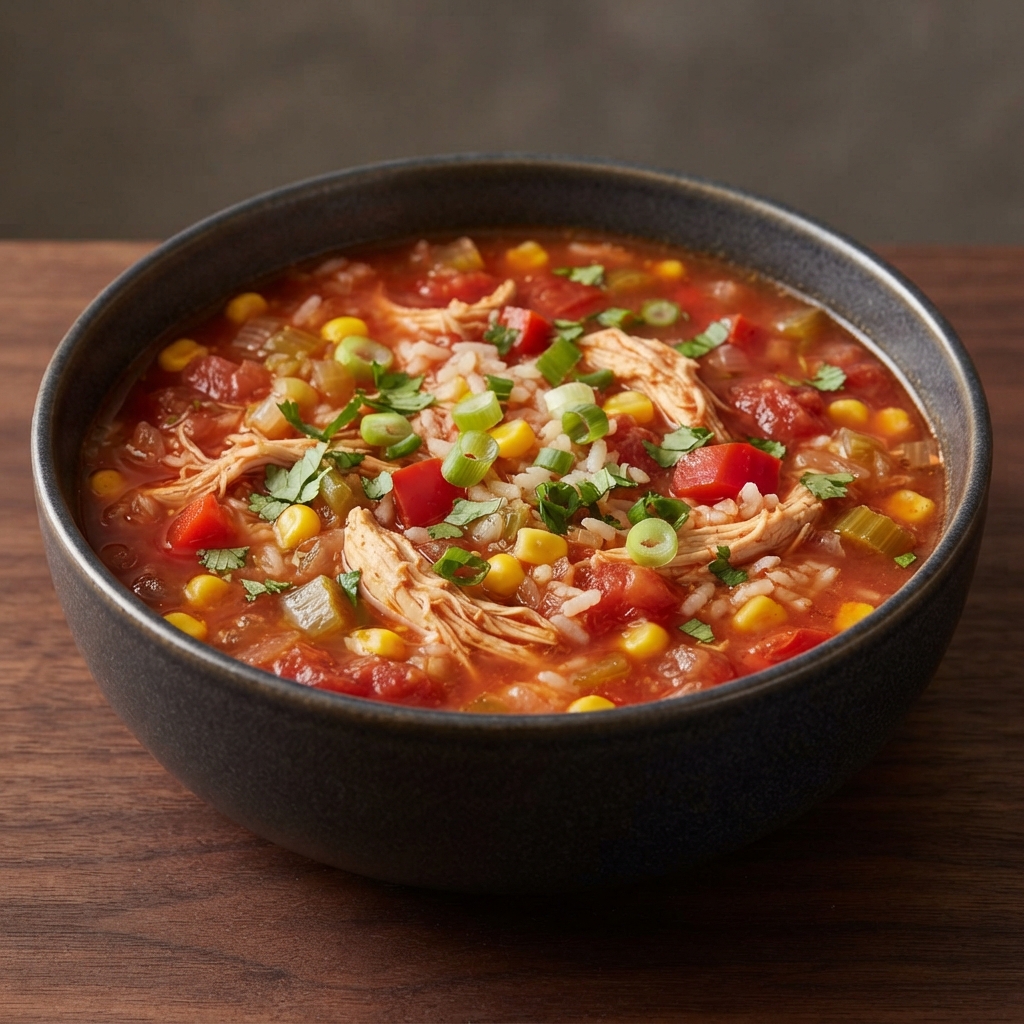 Chicken Tortilla–Style Vegetable Soup with Rice