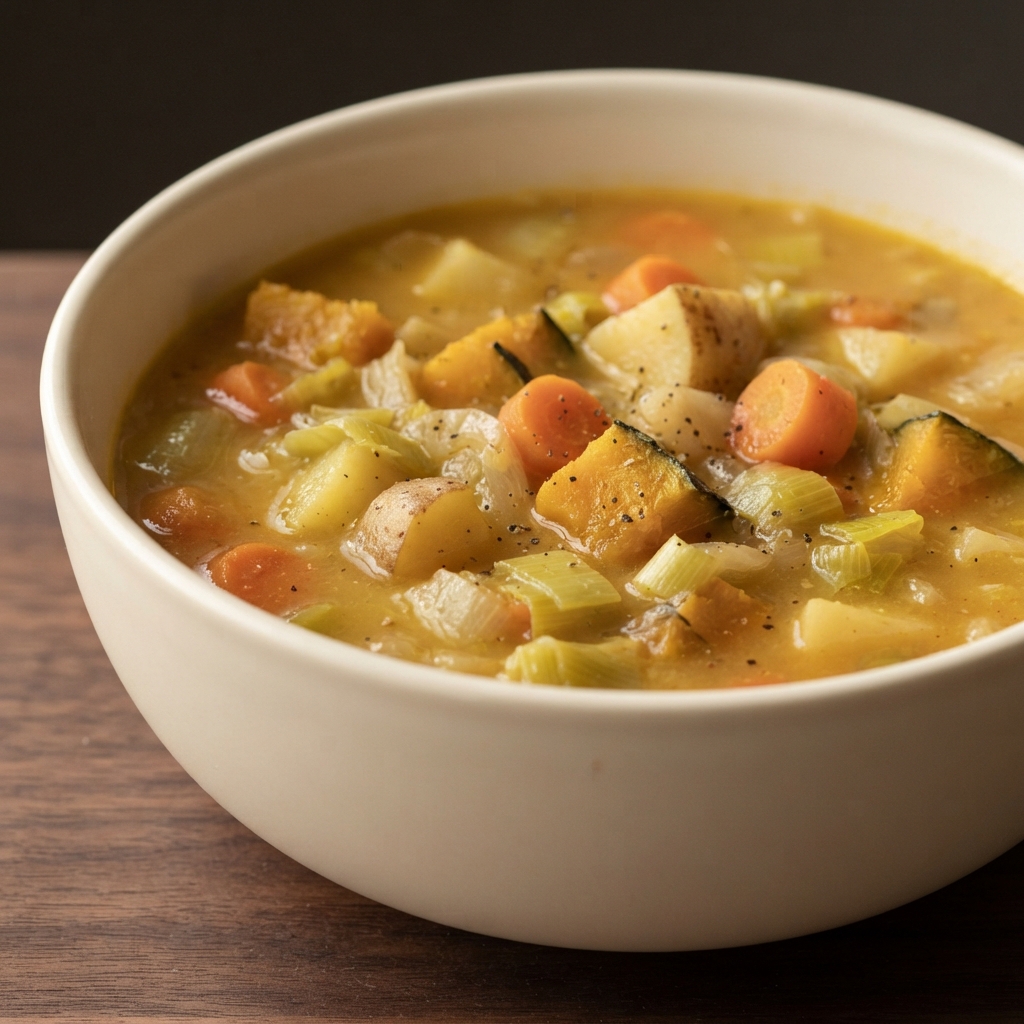 Vegan Kabocha and Leek Soup with Winter Vegetables