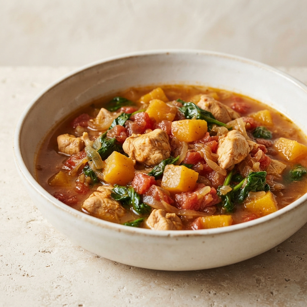 Pressure Cooker Chicken Tagine with Butternut Squash and Spinach