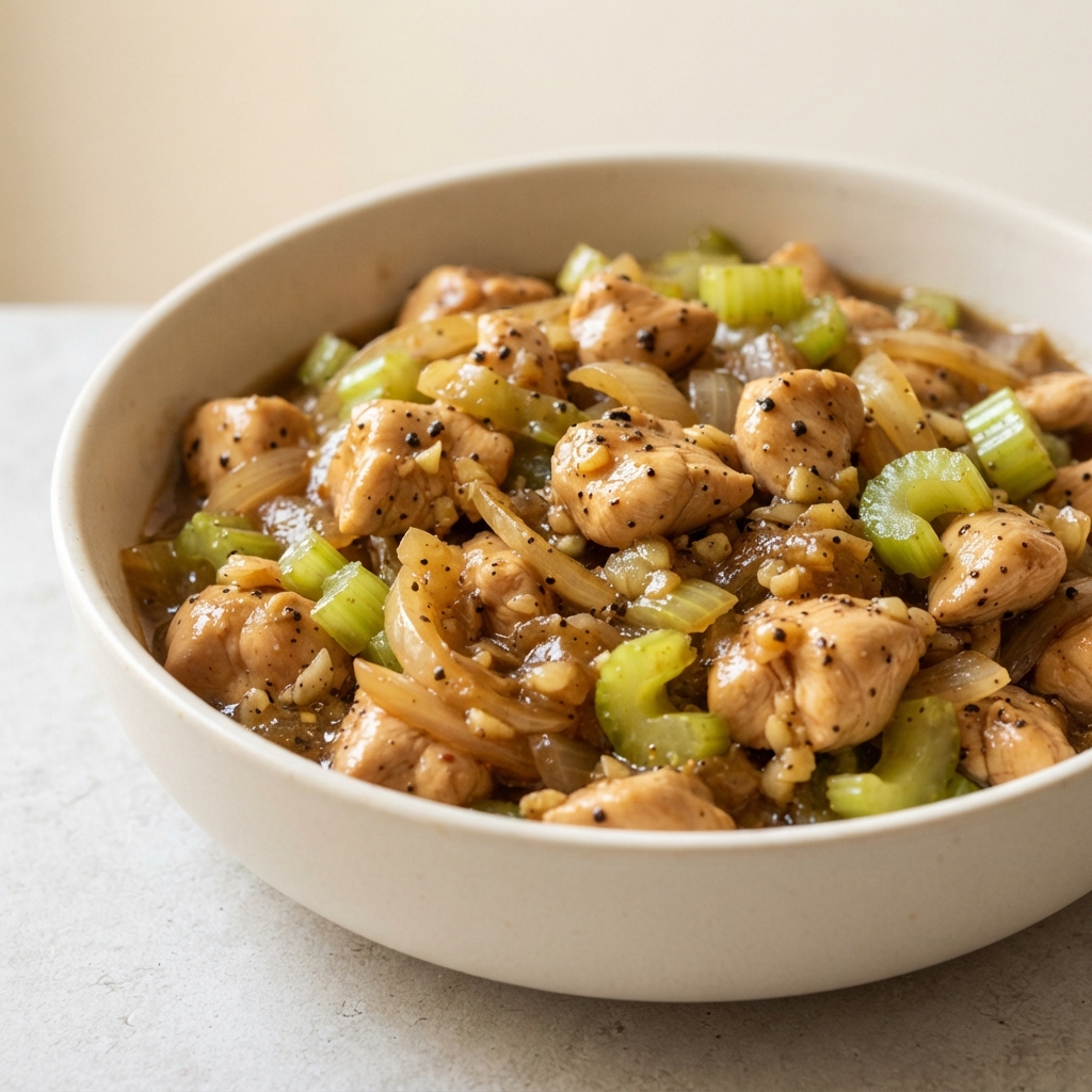 Pressure Cooker Chinese Black Pepper Chicken with Celery