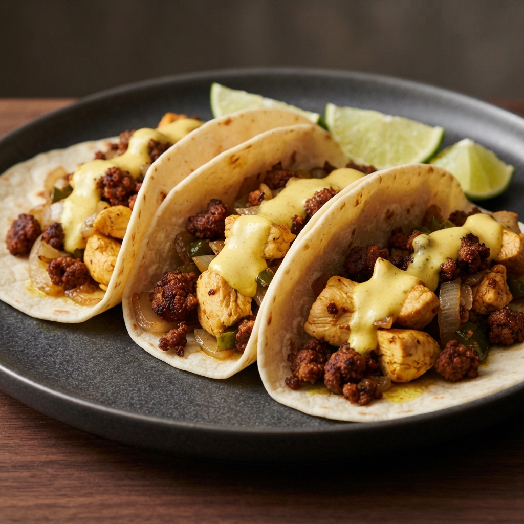 Pressure Cooker Chicken Tacos with Chorizo and Saffron Yogurt