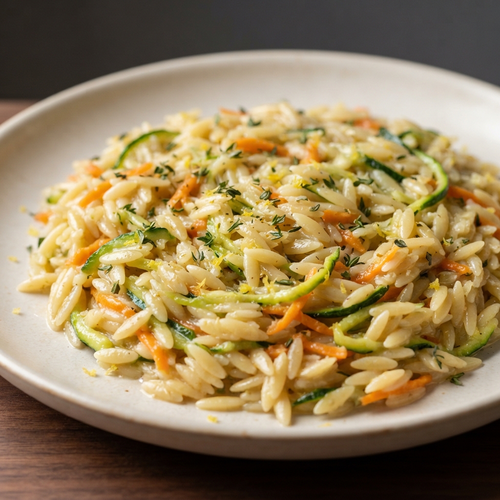 Lemony Orzo Primavera with Zucchini and Carrot