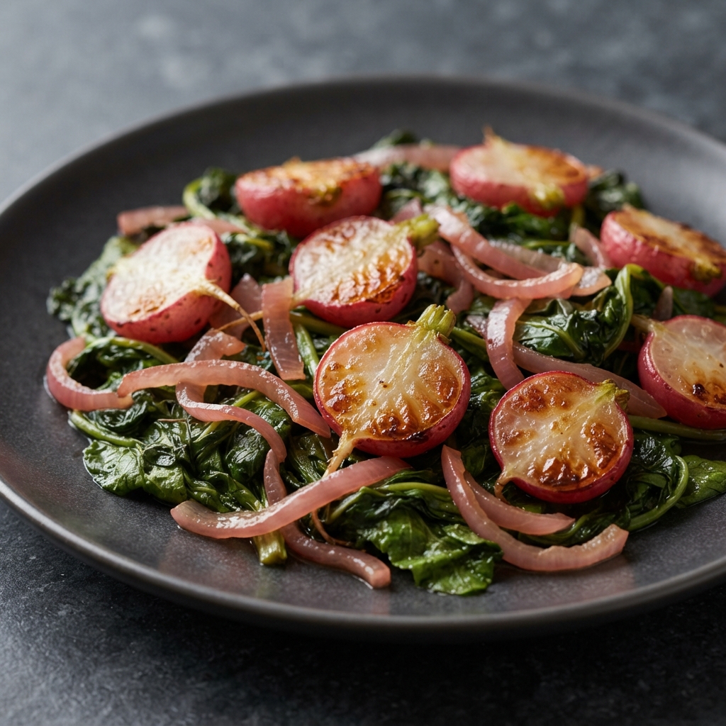 Oven-Roasted Radishes with Sautéed Radish Greens