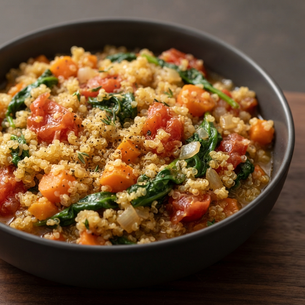 Quinoa Pilaf with Carrot, Tomato, and Spinach