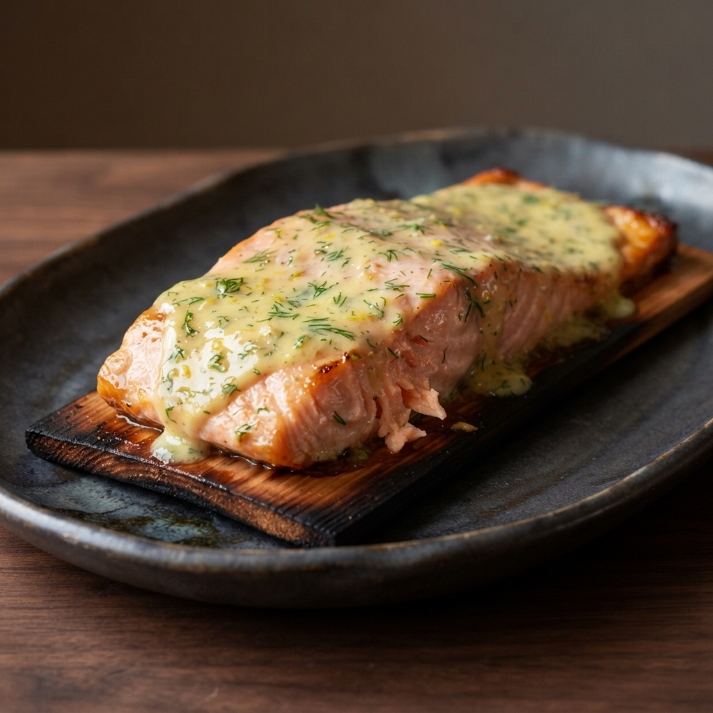 Cedar-Plank Grilled Salmon with Fresh Dill