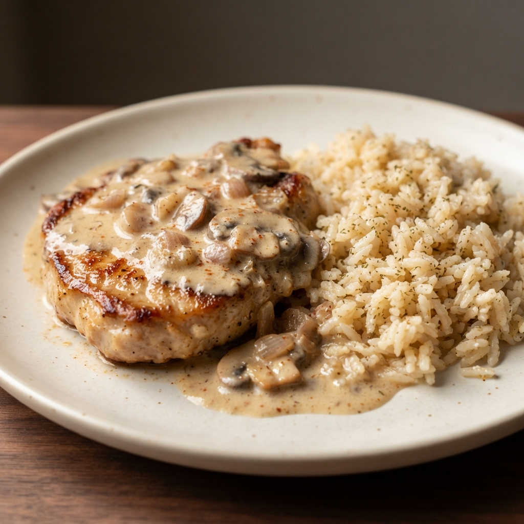 Ranch Mushroom Pork Chops with Rice