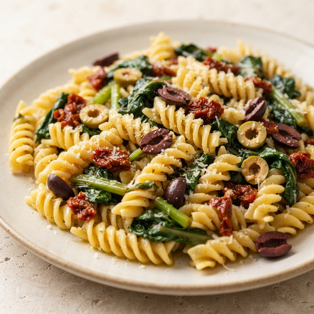 Pasta alla Mediterranea with Swiss Chard