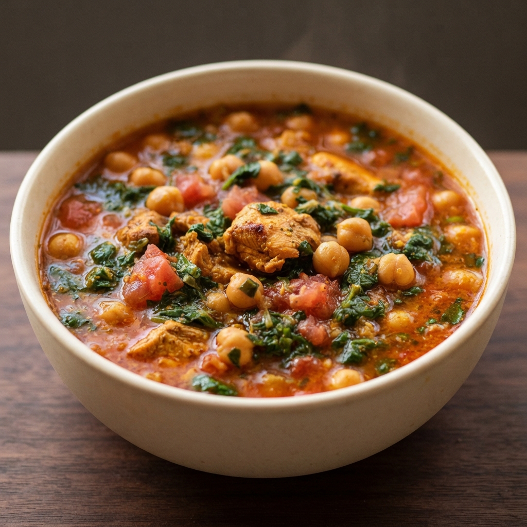 Chicken Curry Soup with Tomatoes and Spinach