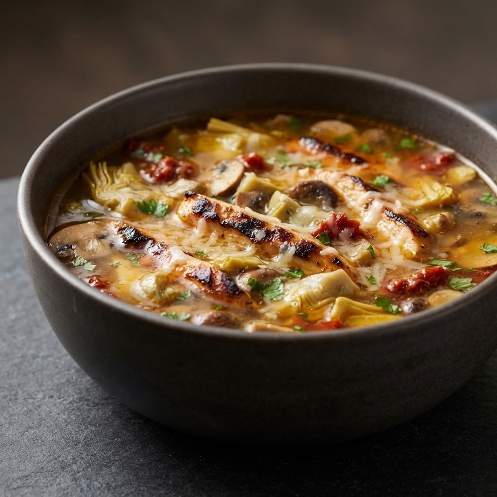 Charred Chicken and Artichoke Soup