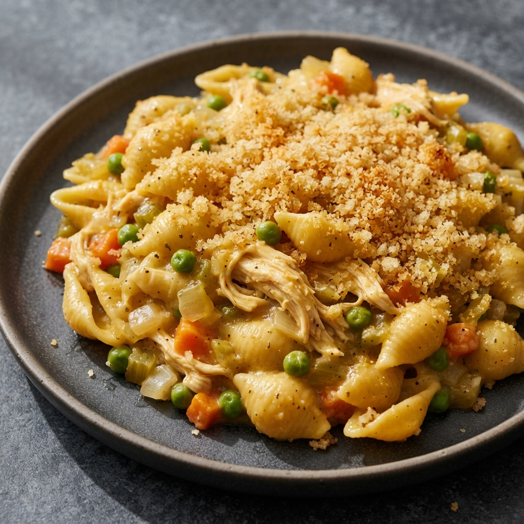 Baked Chicken Pot Pie Pasta Casserole