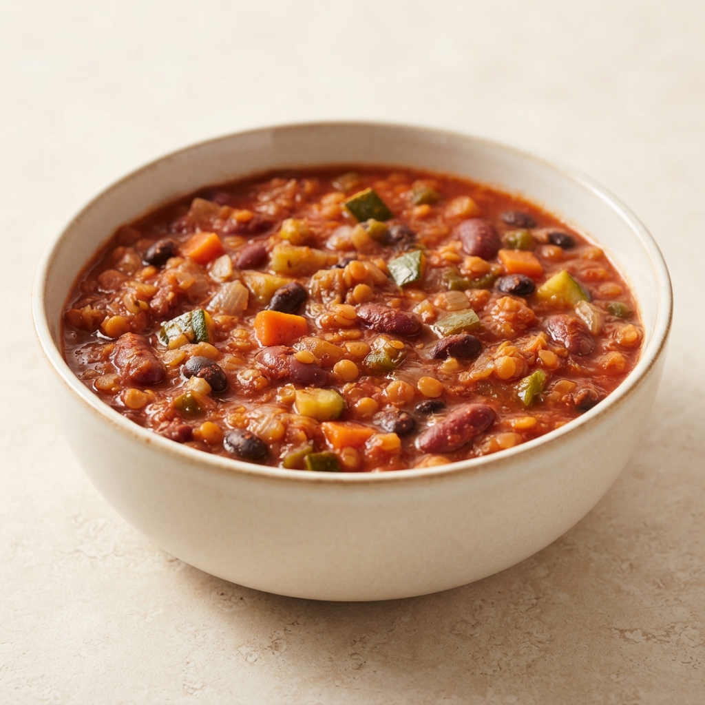 Hearty Red Lentil Veggie Chili
