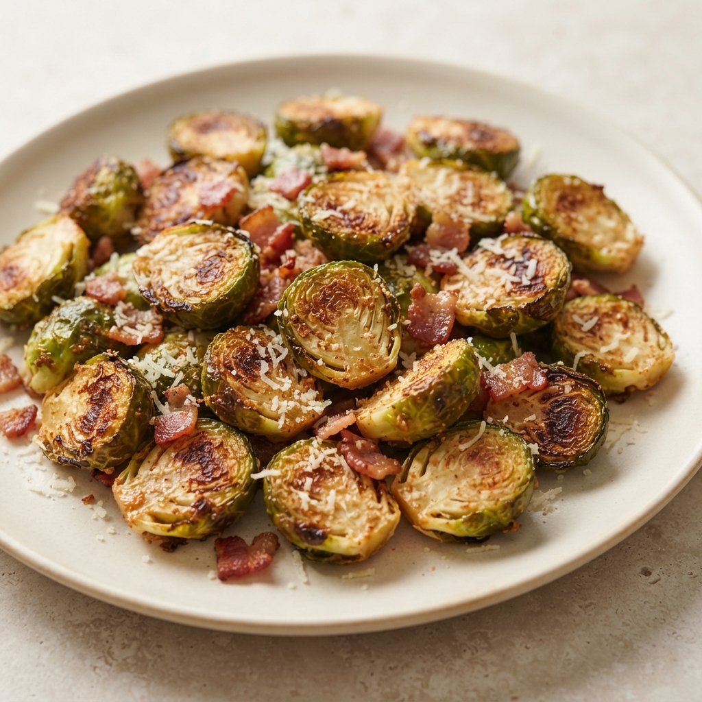 Crispy Air-Fried Brussels Sprouts with Bacon