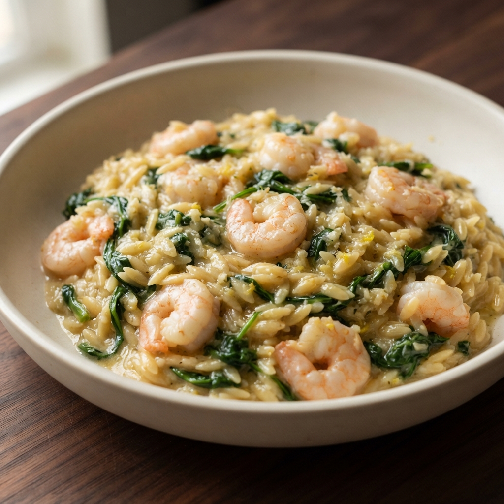 Skillet Lemon-Garlic Shrimp Orzo