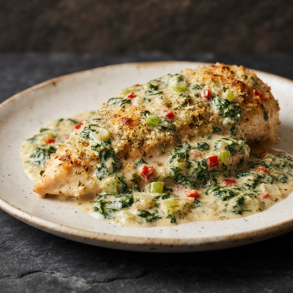 Parmesan-Crusted Chicken with Creamy Spinach