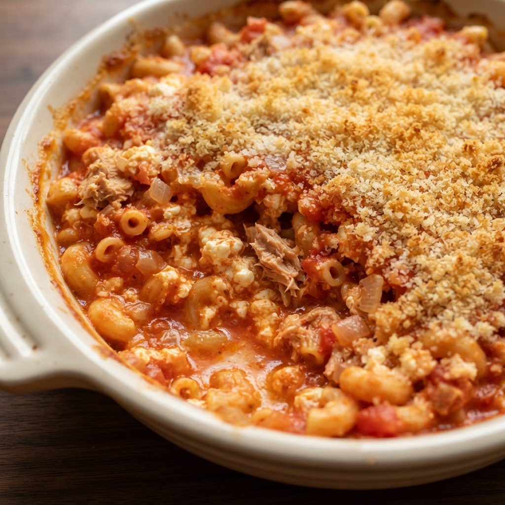 Tomato-Kissed Tuna Mac Casserole