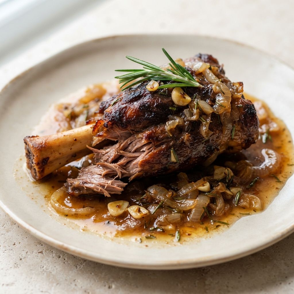 Lamb Shank Braised in White Wine with Rosemary