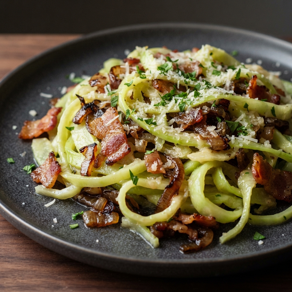 Kohlrabi "Noodles" with Bacon and Parmesan