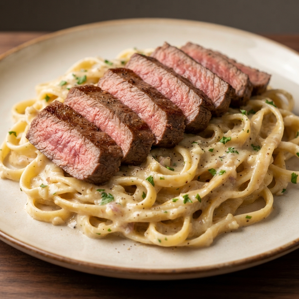 Buttery Steak with Creamy Fettuccine
