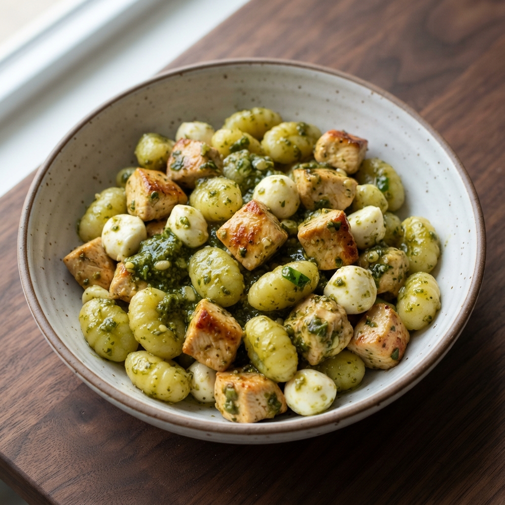 Chicken Pesto Gnocchi with Fresh Mozzarella Pearls