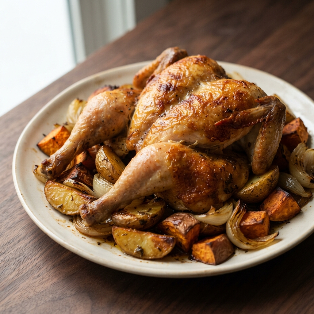 Butterflied Roast Chicken with Potatoes