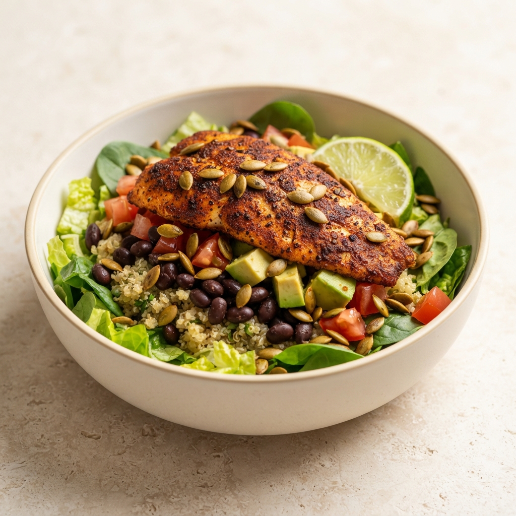 Blackened Tilapia over Cilantro-Lime Quinoa Bowl