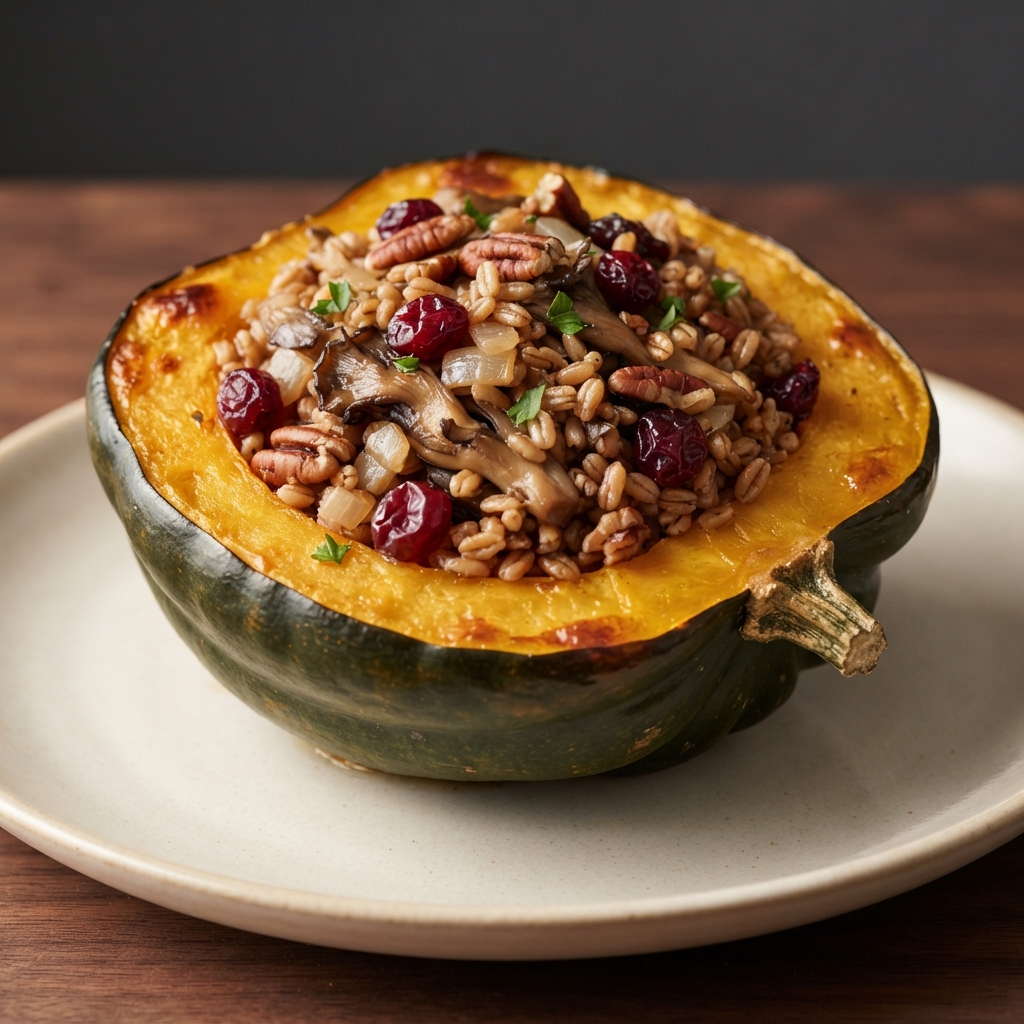Baked Acorn Squash with Farro Filling