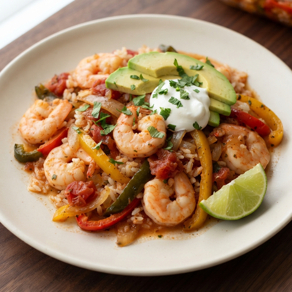 Tex-Mex Shrimp and Pepper Rice Bake