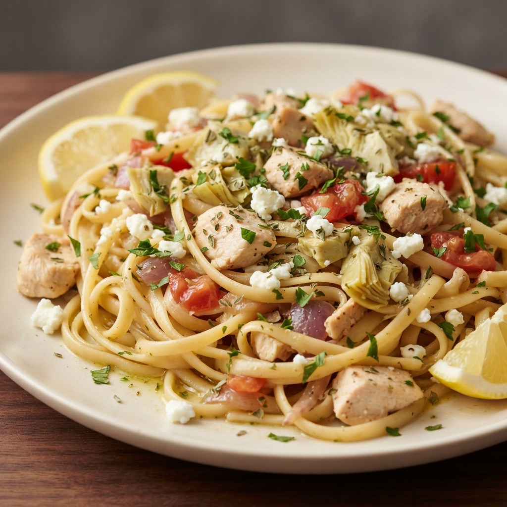 Mediterranean Chicken and Linguine