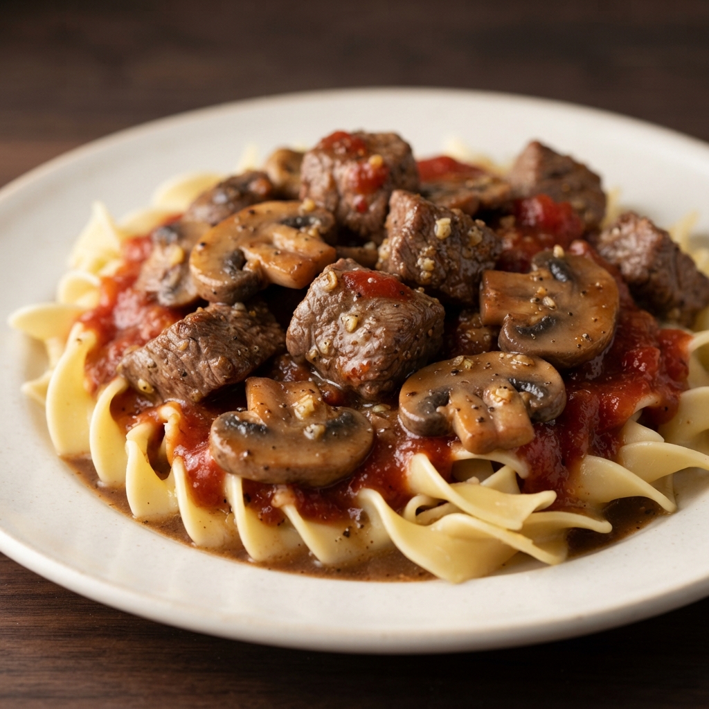Garlic-Red Wine Sirloin with Mushrooms