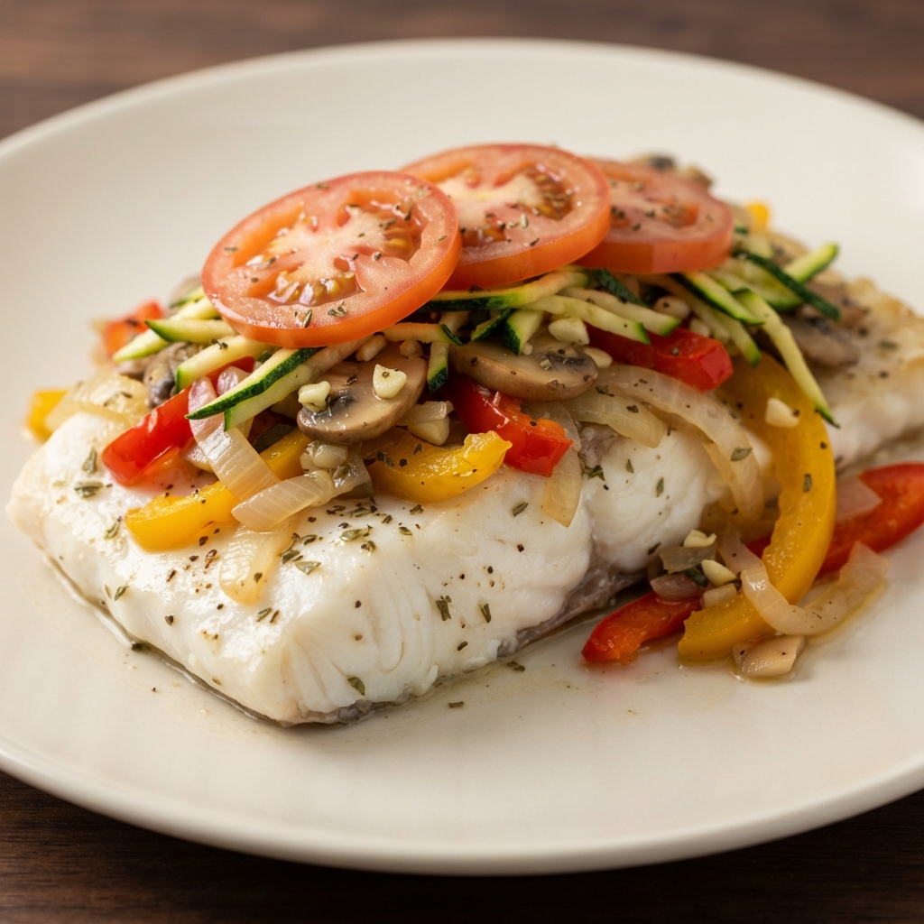 Vegetable-Topped Halibut Steaks
