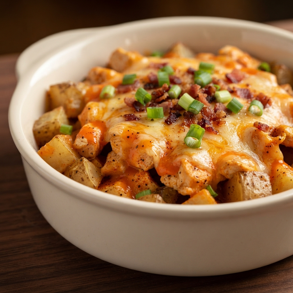 Buffalo Chicken Potato Bake Casserole