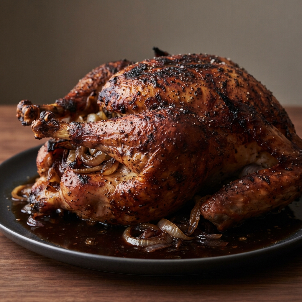 Charcoal-Grilled Whole Turkey with Red Wine and Onion