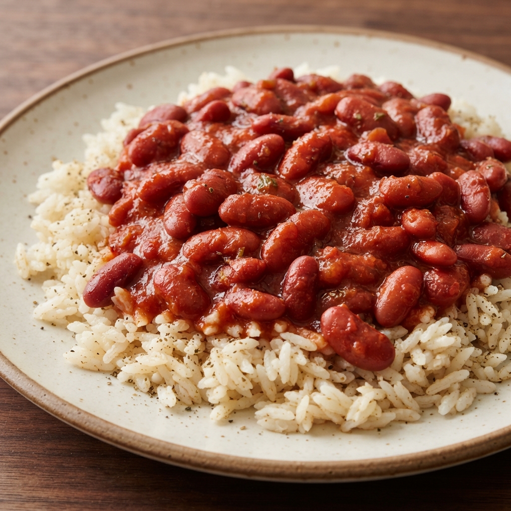 U.S. Red Beans with Tomato Sauce over Rice